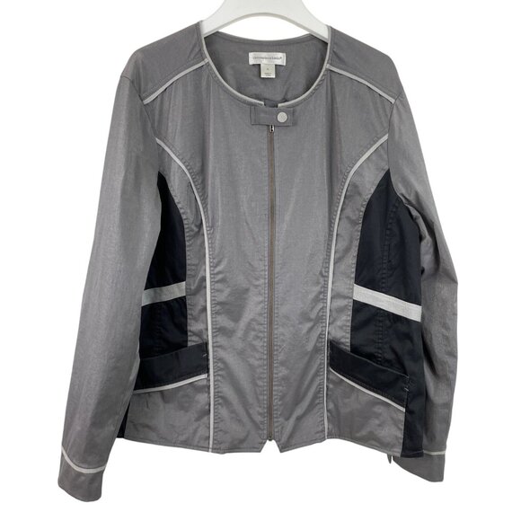 Christopher & Banks Jackets & Blazers - Christopher & Banks Gray Black Metallic Lined Full Zip Jacket Womens Size XL